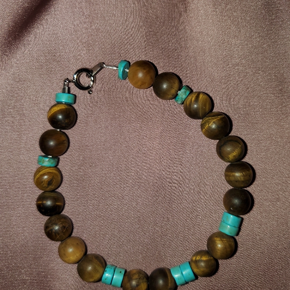 Men'sTiger Eye and Turquoise Bracelet